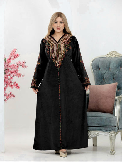 Velvet Abaya with Hand-Cord Embroidery
