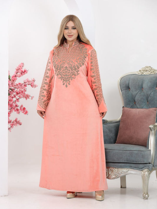 Embroidered velvet abaya