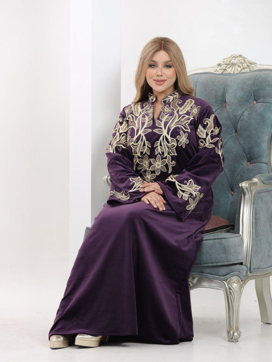 Embroidered velvet abaya