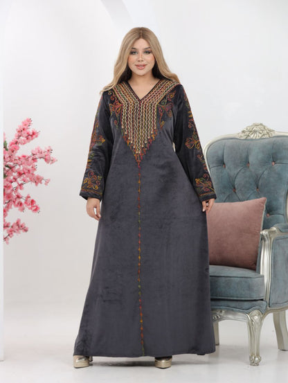 Velvet Abaya with Hand-Cord Embroidery
