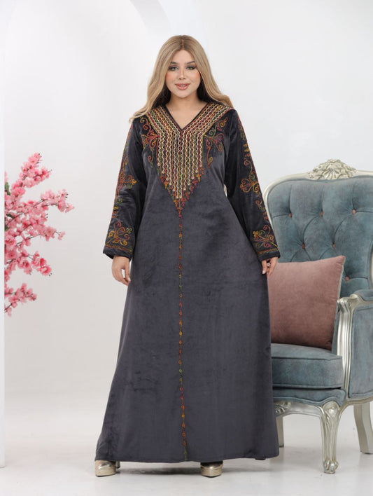 Velvet Abaya with Hand-Cord Embroidery