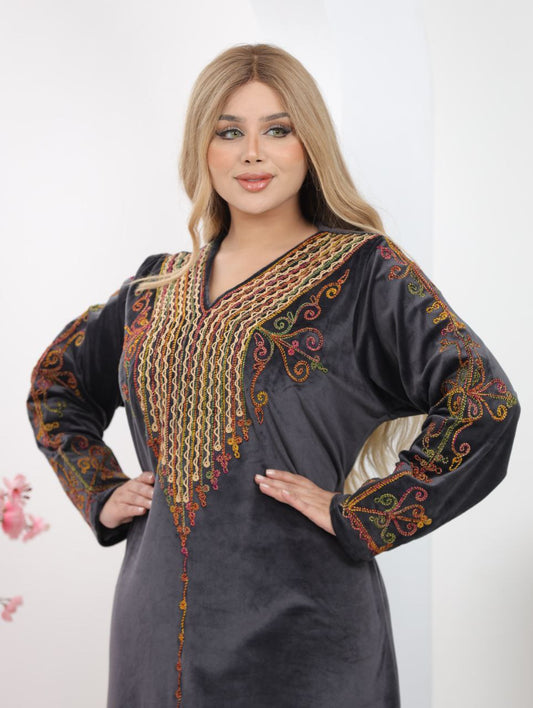 Velvet Abaya with Hand-Cord Embroidery