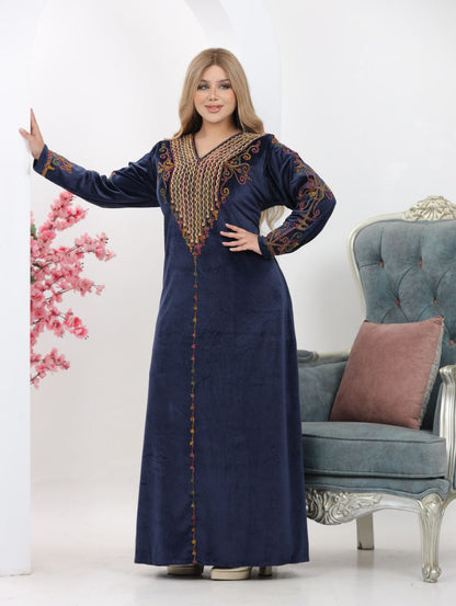 Velvet Abaya with Hand-Cord Embroidery