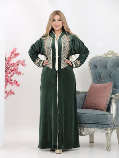 Velvet abaya embroidered with a hood