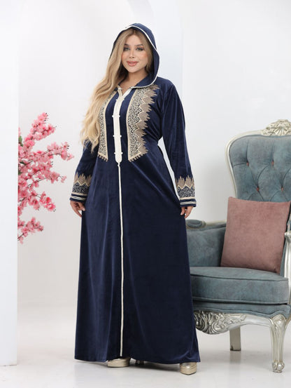 Velvet abaya embroidered with a hood