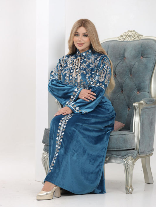 Embroidered velvet abaya
