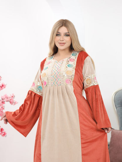 Haidi Velvet Abaya in Two-Tone Design