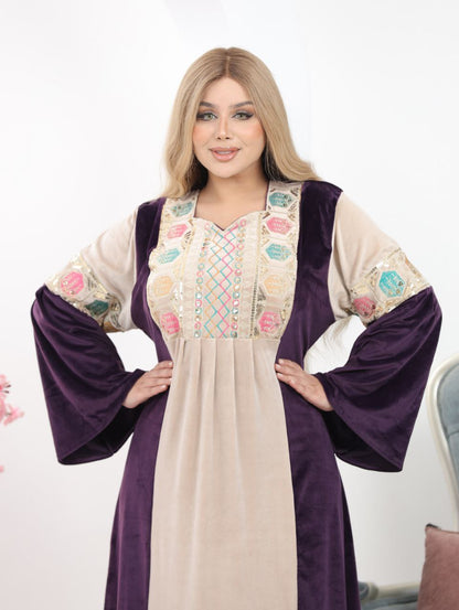 Haidi Velvet Abaya in Two-Tone Design