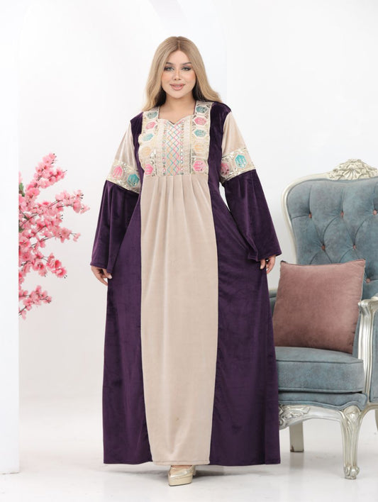 Haidi Velvet Abaya in Two-Tone Design