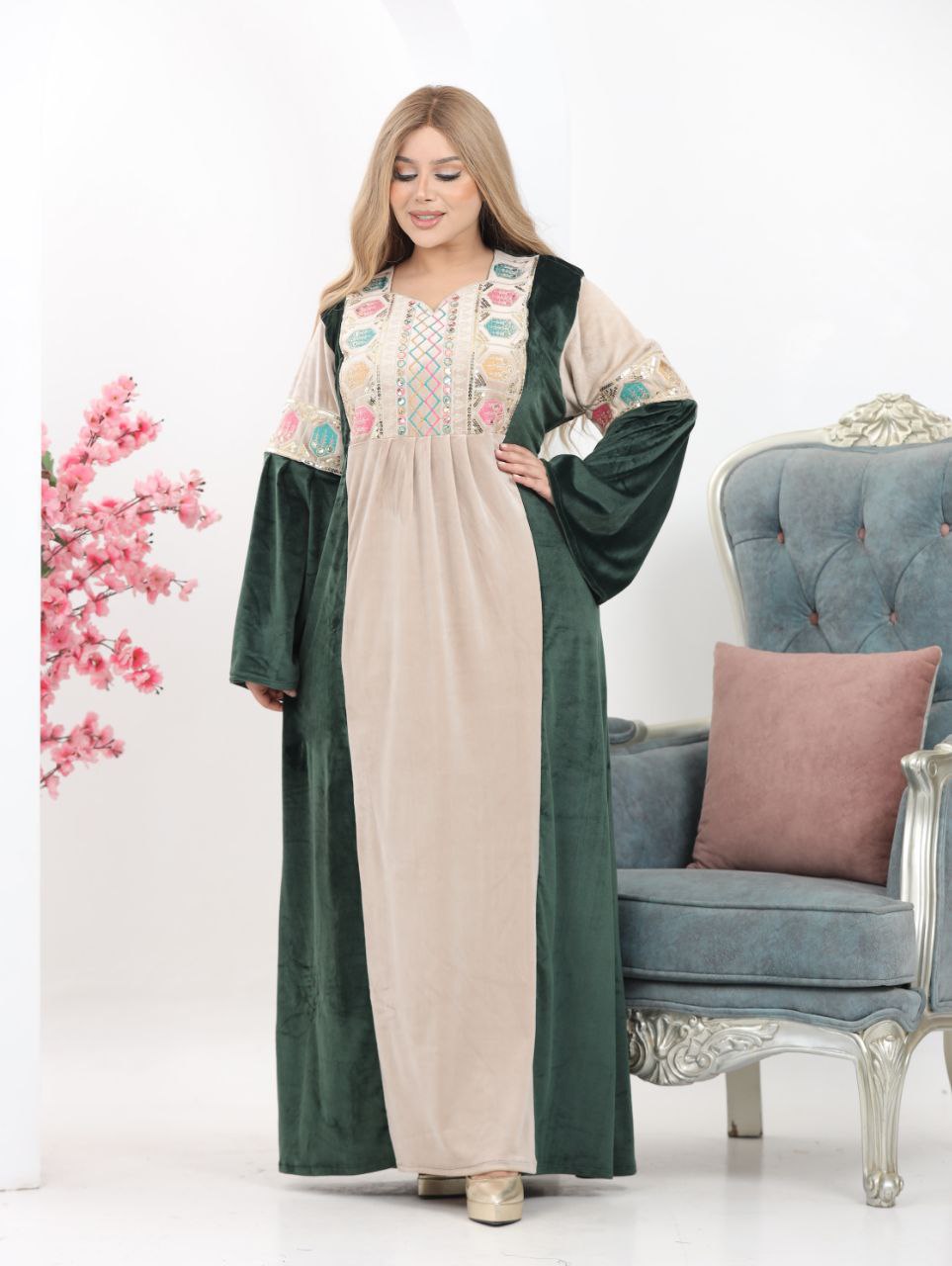 Haidi Velvet Abaya in Two-Tone Design