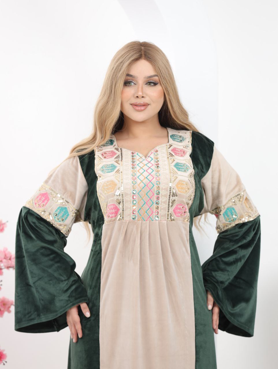 Haidi Velvet Abaya in Two-Tone Design