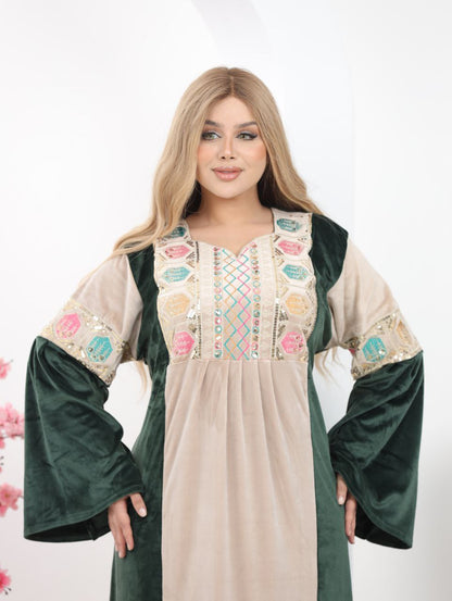Haidi Velvet Abaya in Two-Tone Design