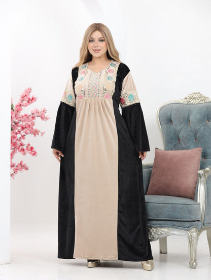Haidi Velvet Abaya in Two-Tone Design