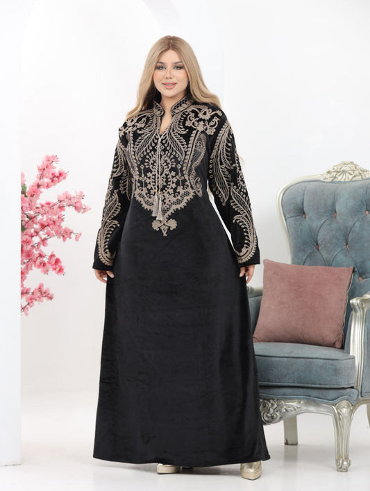Embroidered velvet abaya
