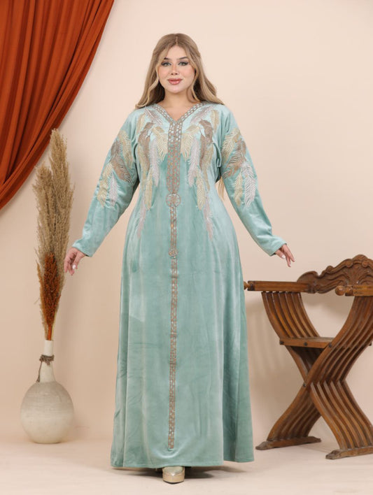 Velvet abaya with feather embroidery