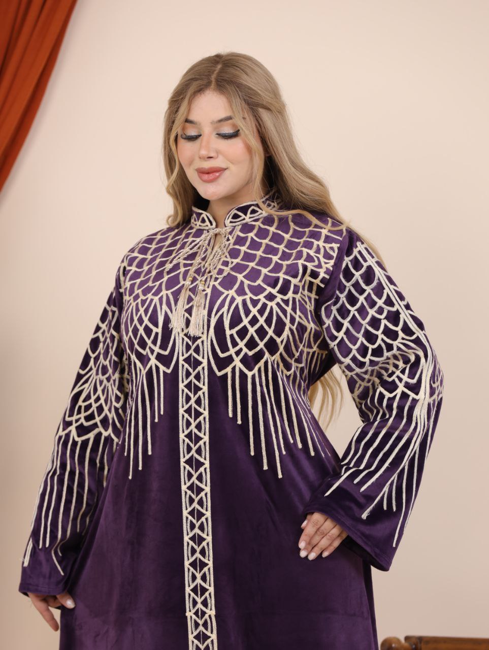 Velvet abaya with eagle embroidery