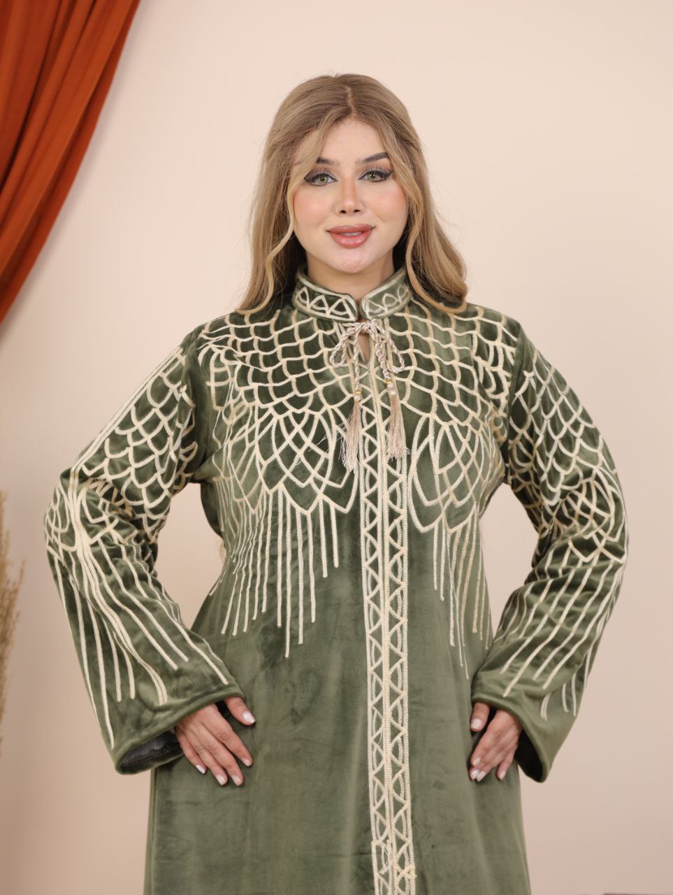 Velvet abaya with eagle embroidery