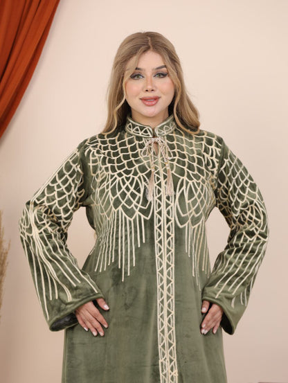 Velvet abaya with eagle embroidery
