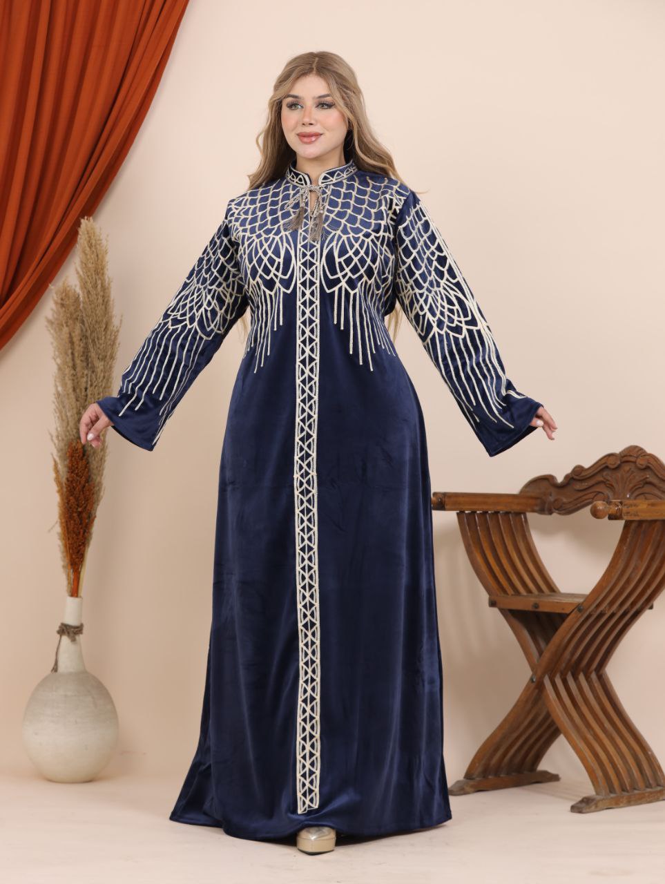 Velvet abaya with eagle embroidery