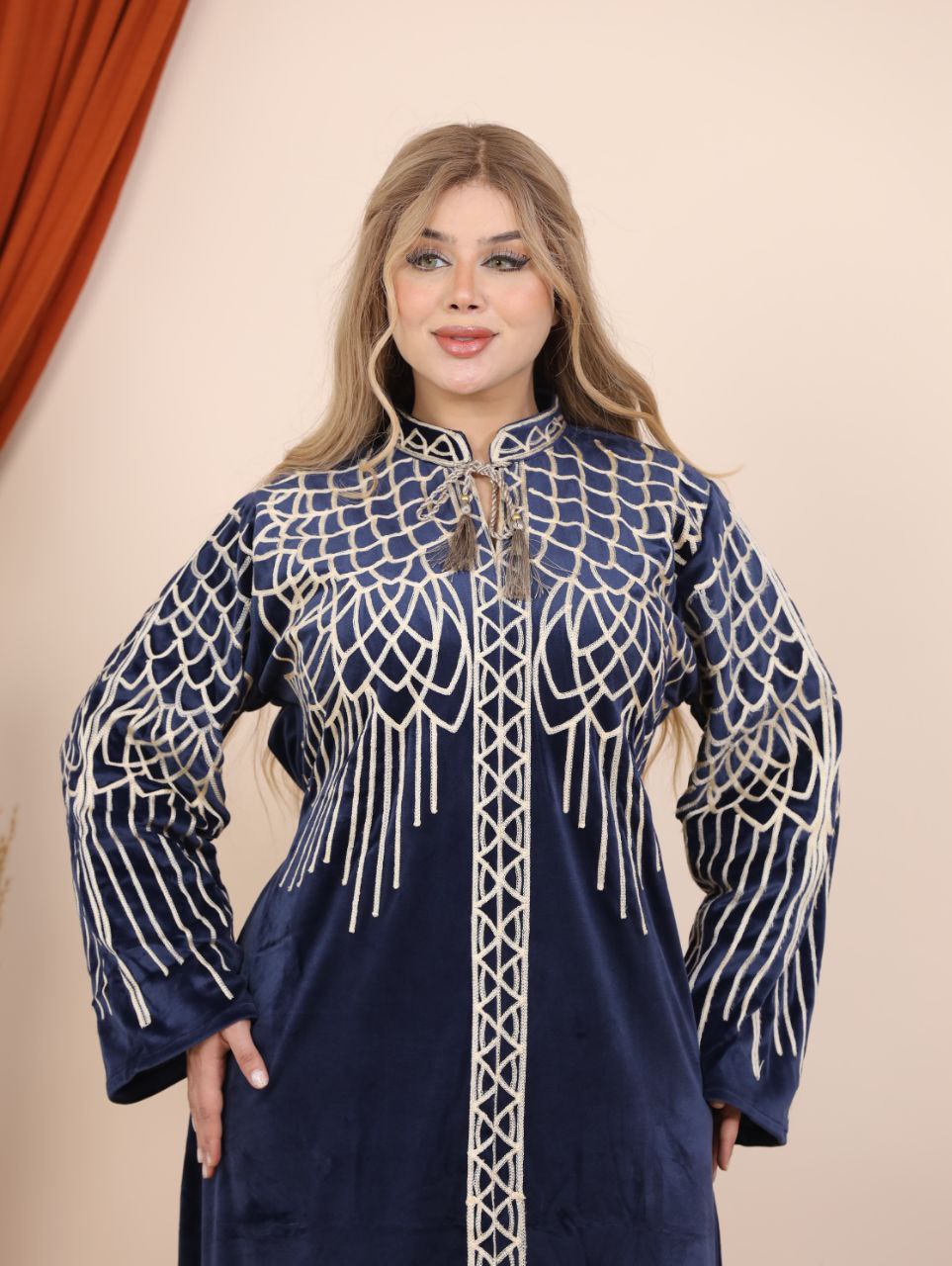Velvet abaya with eagle embroidery