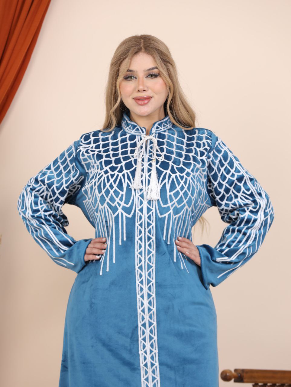Velvet abaya with eagle embroidery