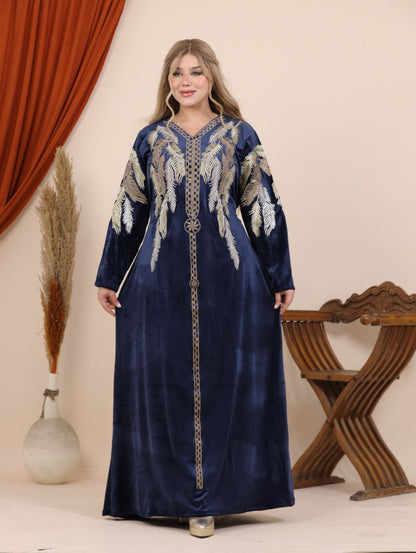 Velvet abaya with feather embroidery