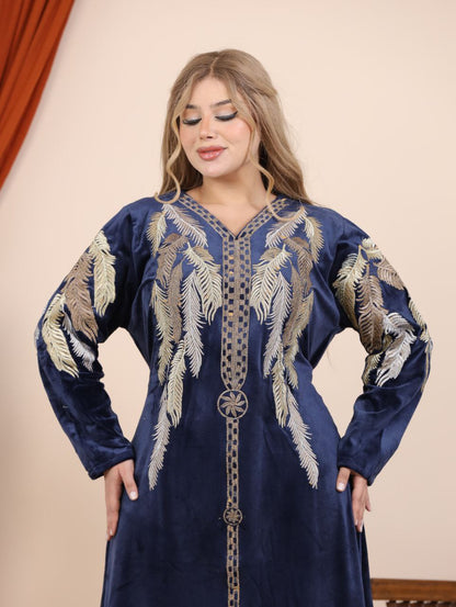 Velvet abaya with feather embroidery