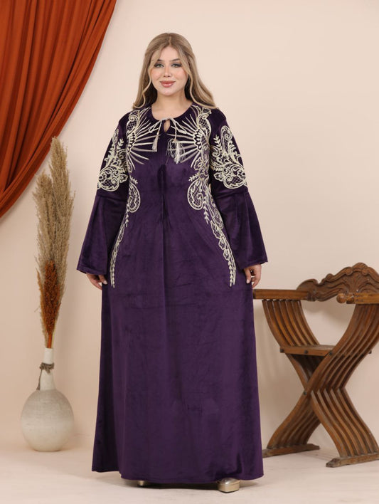 Embroidered velvet abaya