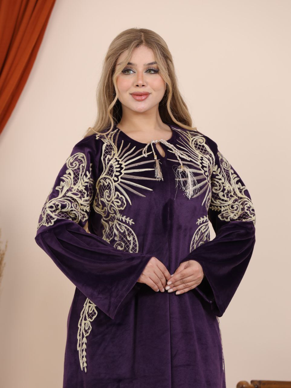 Embroidered velvet abaya