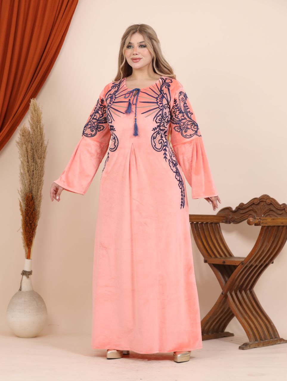 Embroidered velvet abaya