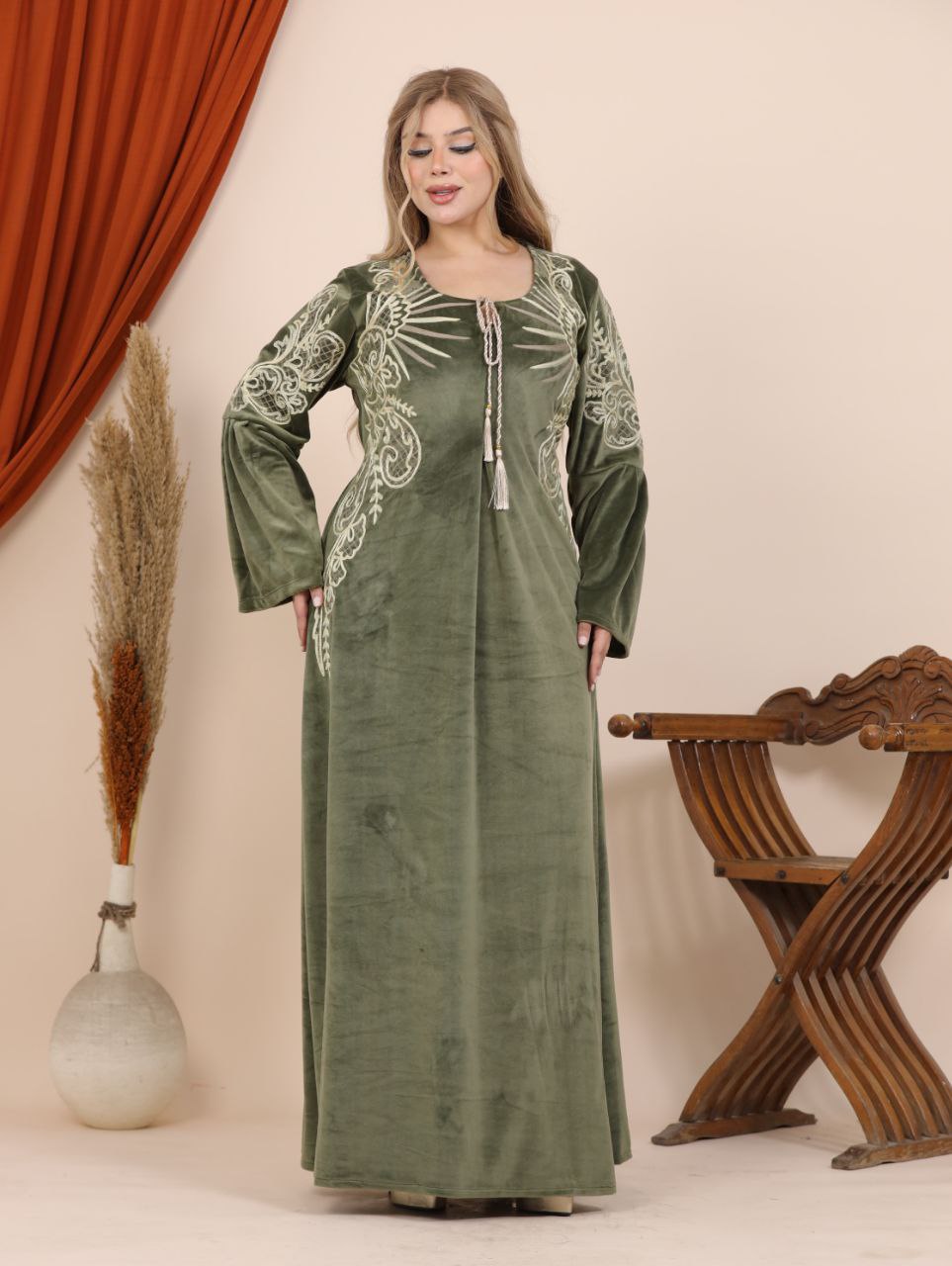 Embroidered velvet abaya