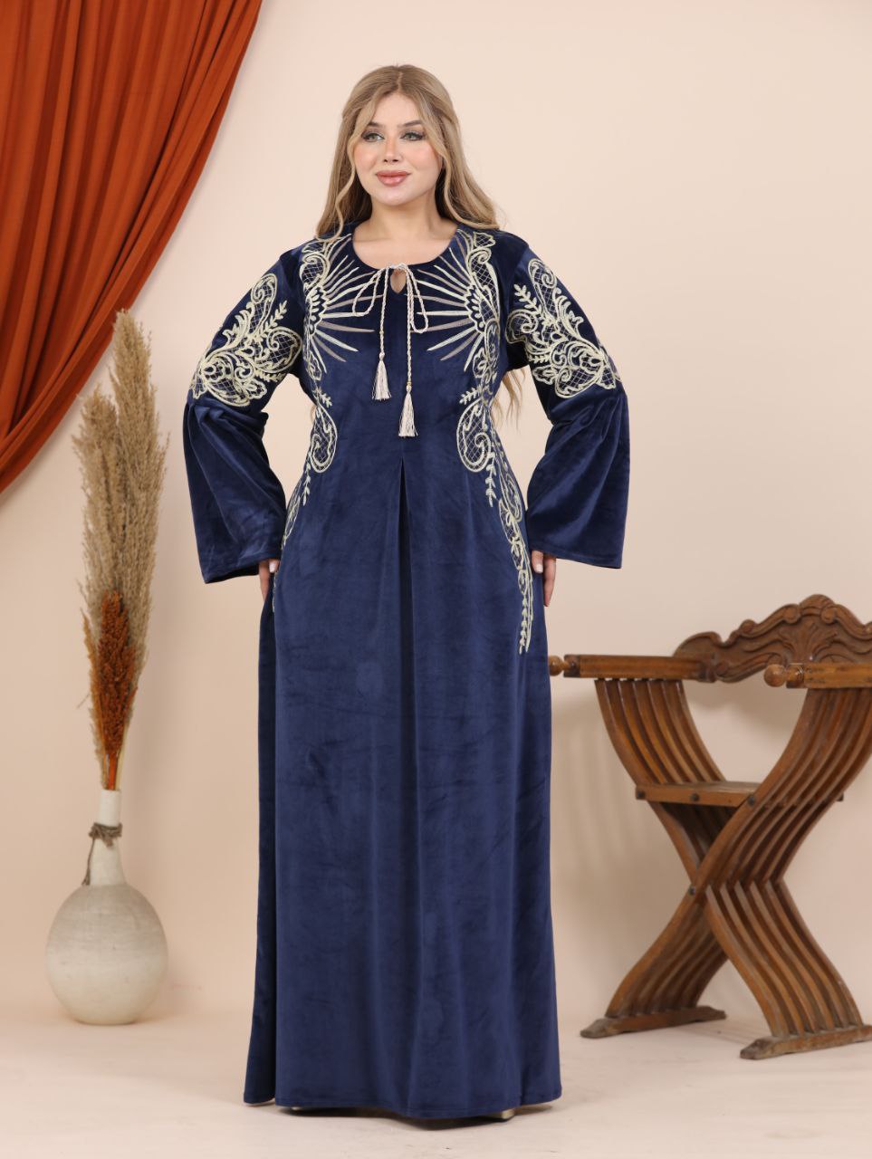 Embroidered velvet abaya