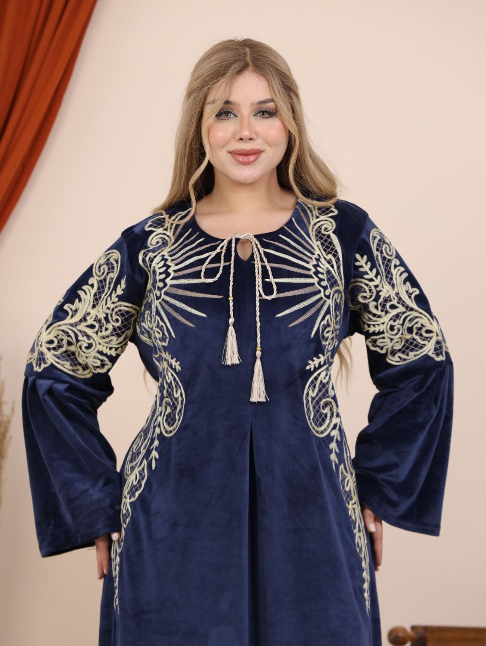 Embroidered velvet abaya