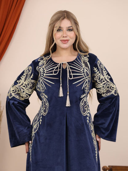 Embroidered velvet abaya