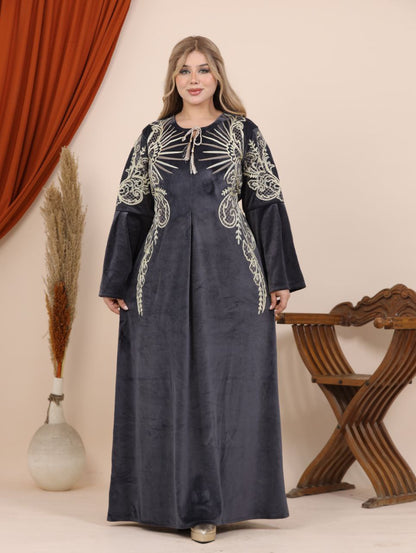Embroidered velvet abaya