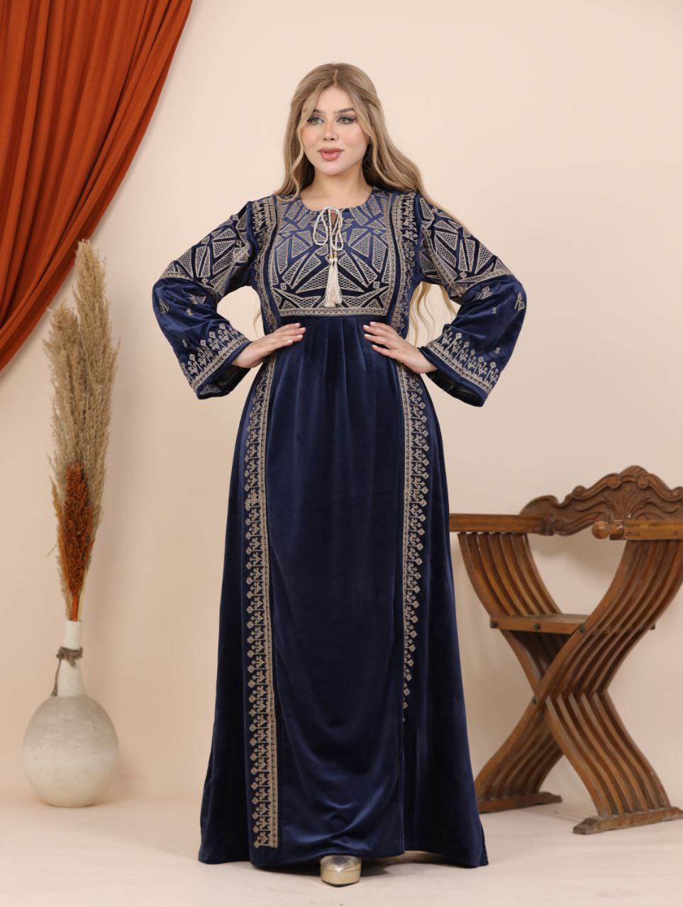 Embroidered velvet abaya