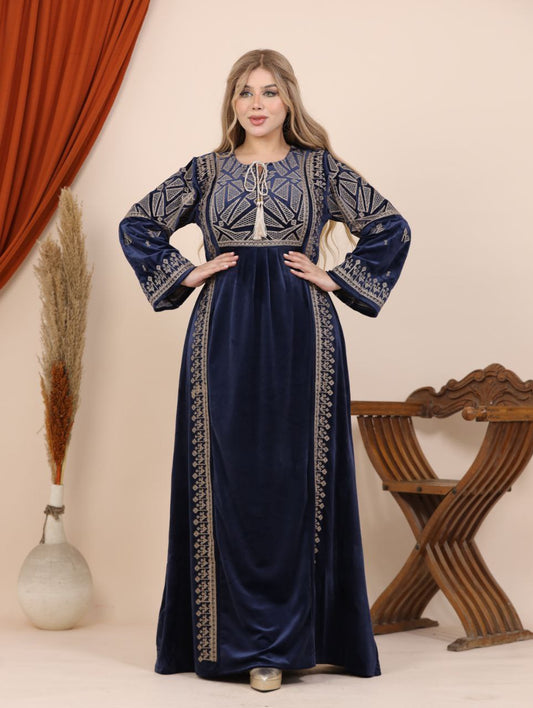 Embroidered velvet abaya