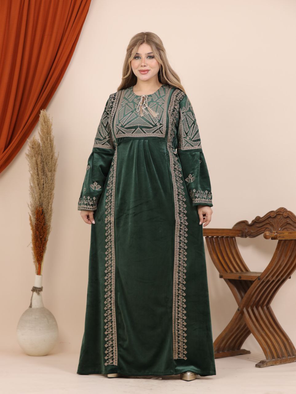 Embroidered velvet abaya