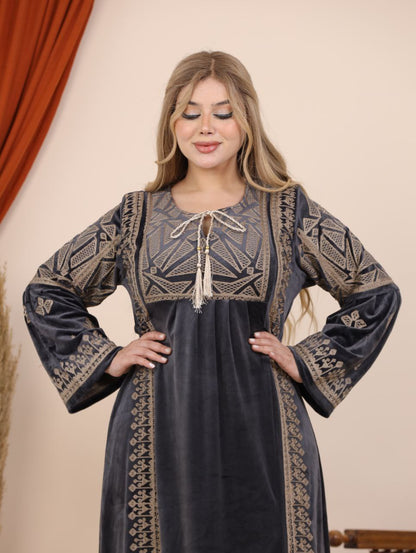 Embroidered velvet abaya