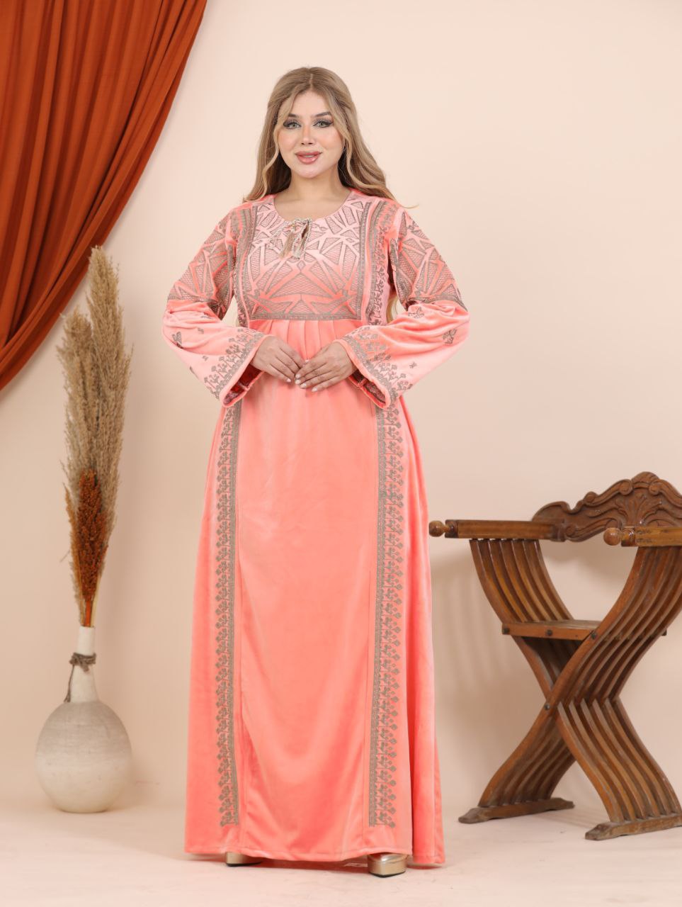 Embroidered velvet abaya