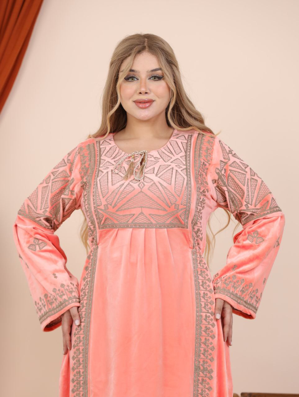 Embroidered velvet abaya
