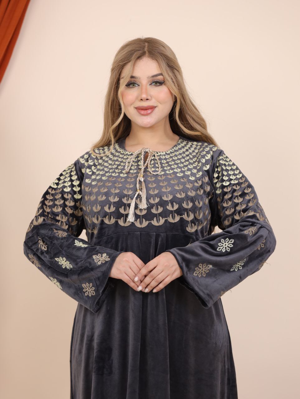 Embroidered velvet abaya