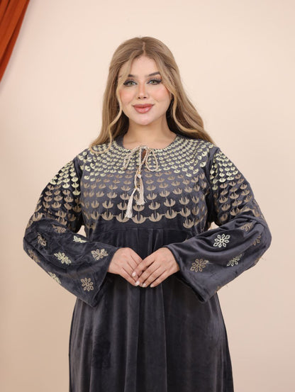 Embroidered velvet abaya