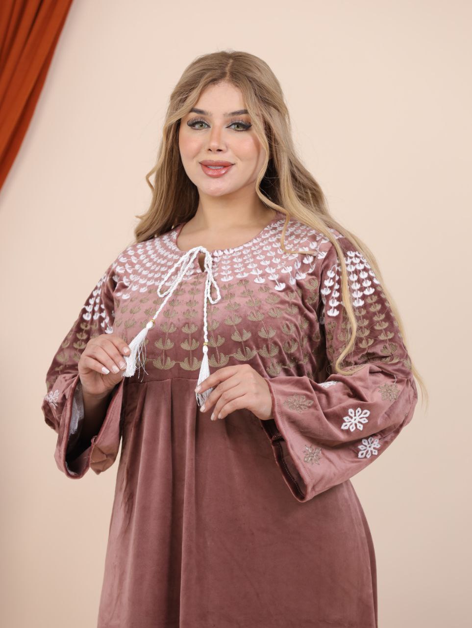 Embroidered velvet abaya