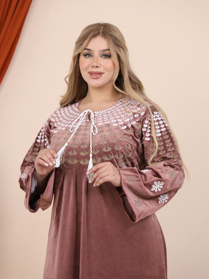 Embroidered velvet abaya