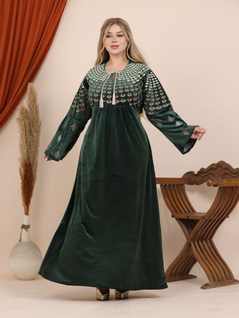 Embroidered velvet abaya