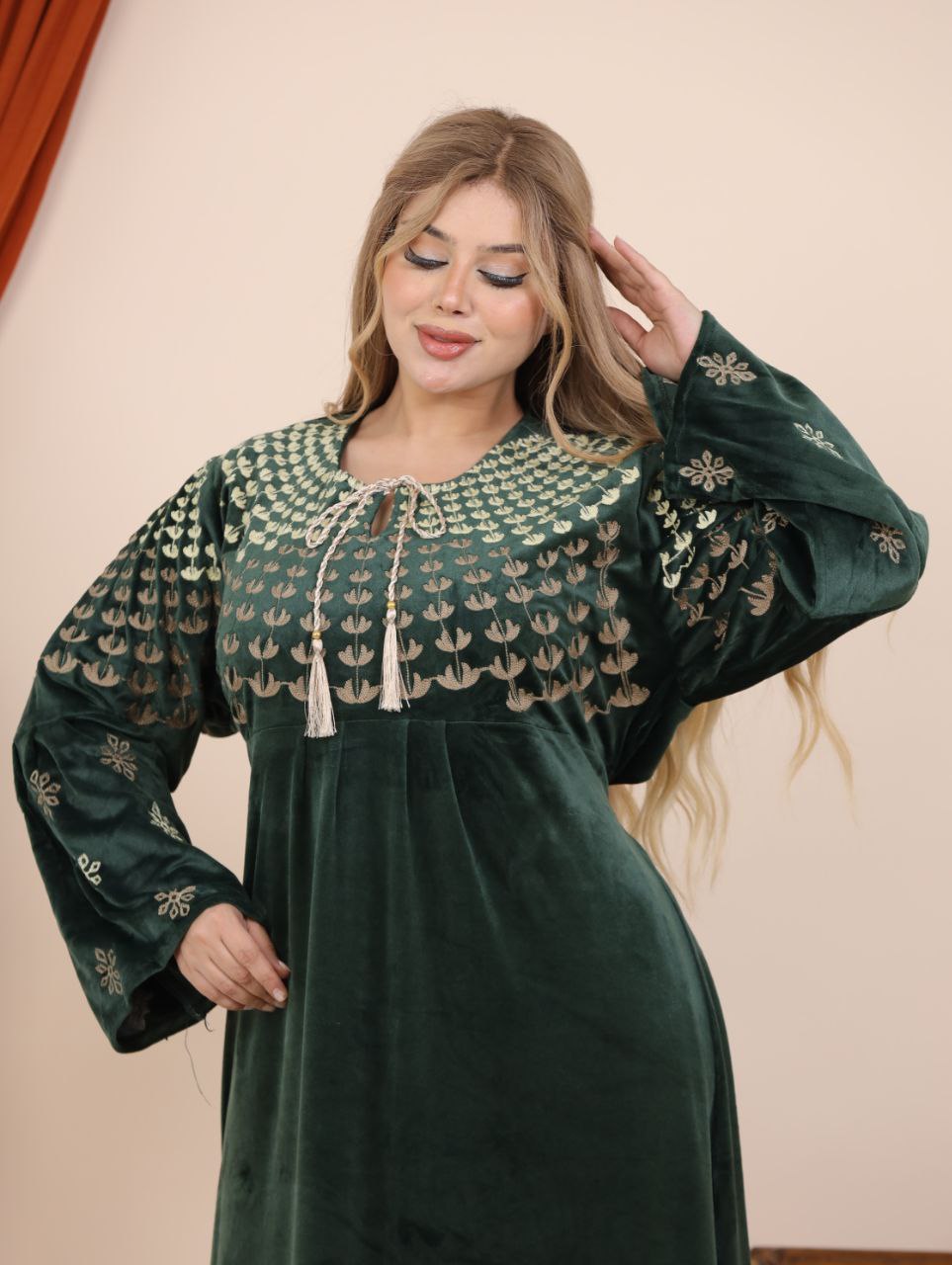 Embroidered velvet abaya