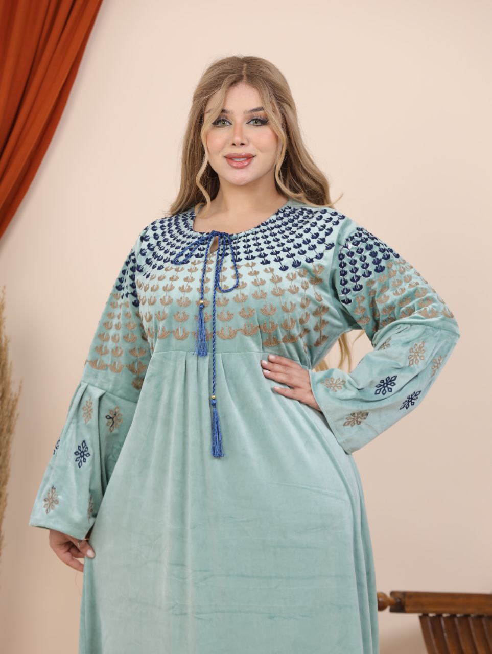 Embroidered velvet abaya