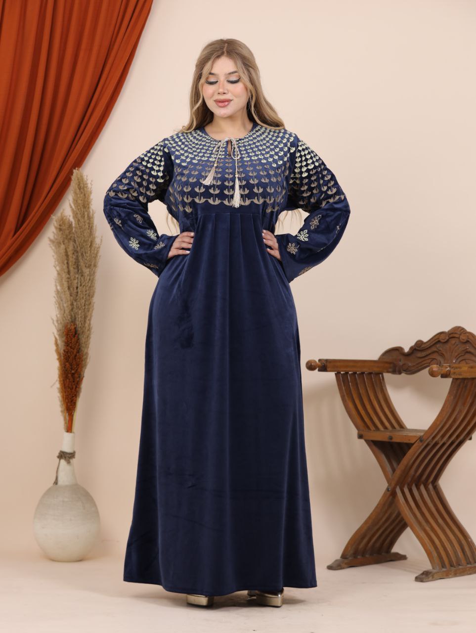 Embroidered velvet abaya