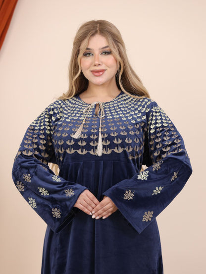 Embroidered velvet abaya